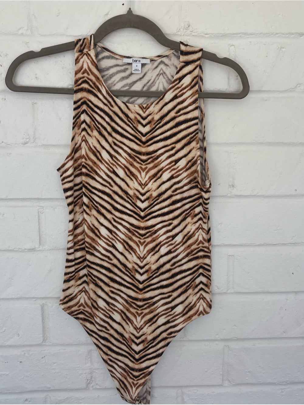 Bar III Brown Tiger-Print Sleeveless Bodysuit